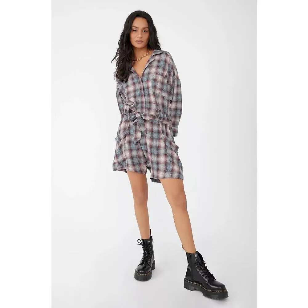 Free People / Before I Let Go Plaid One Piece‎ / oversized sz XS